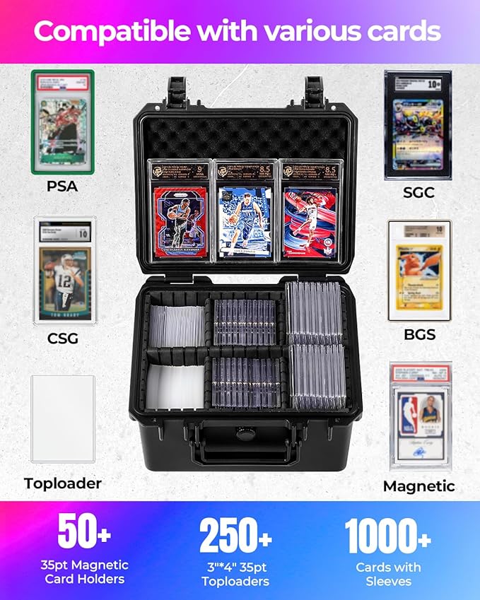 Card Case Sports Graded Trading Card Storage Box for PSA BCW MTG Tmnt TCG Zion Magnetic Card, Waterproof Hard Carrying Case Card Protective Organizer for Rigid Card Sleeve Collector