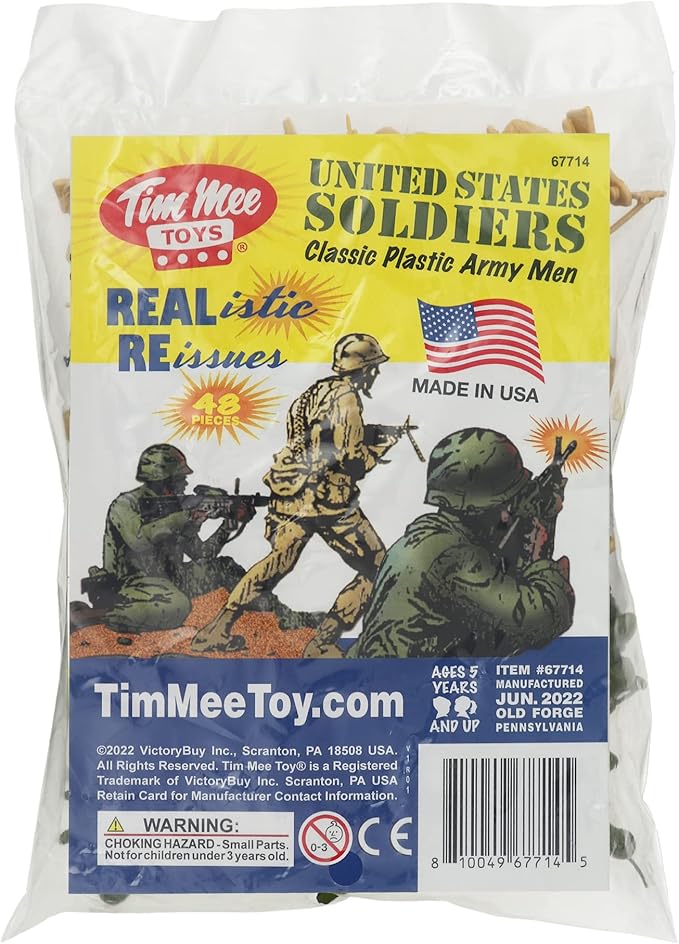 TimMee Plastic Army Men - OD Green vs Tan 48pc Toy Soldier Figures - Made in USA