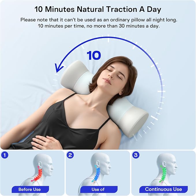 Neck Roll Pillow - Cooling Cover Round Neck Pillow for Sleeping - Memory Foam Cervical Support Pillow - Ergonomic Cylinder Pillows for Neck, Leg, Back, Yoga, Relaxing (Blue Grey)