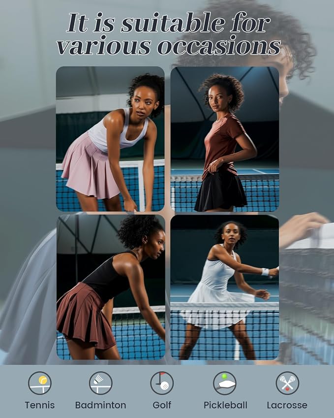 Pleated Tennis Skirt for Women with Pockets Shorts High Waisted Athletic Golf Skort for Workout Pickleball