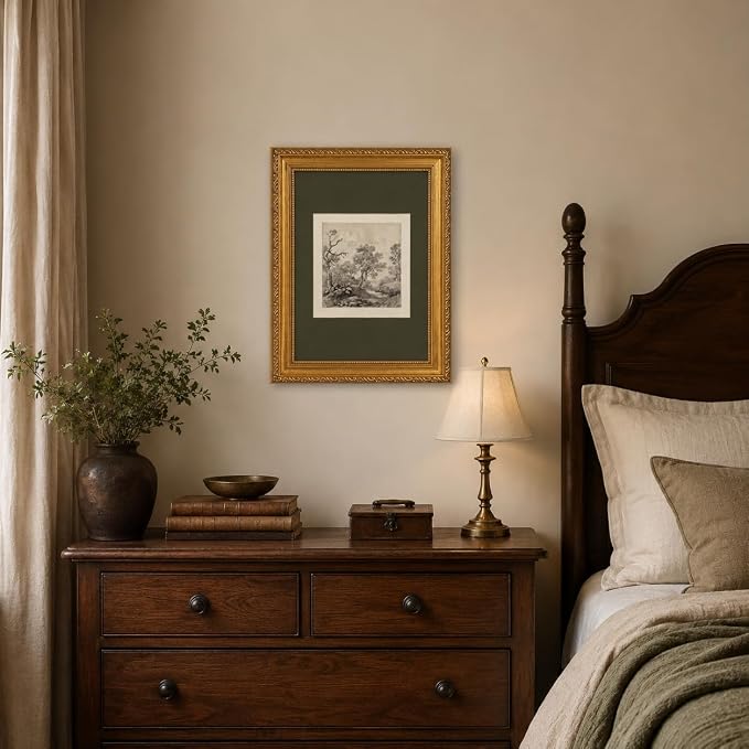 Ymsagrs Gold Frame Vintage Landscape Sketch Canvas Wall Art,16X12in | Neutral Botanical Picture Art,Cottagecore Wall Decor for study, living room, hallway, office or entryway.