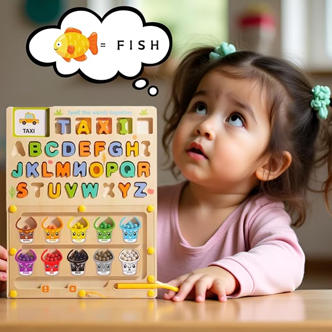 Wooden Puzzle Board for Kids Montessori Educational Toys Toddlers Preschool Learning Activities 3 4 5 6 Year Old Girls Boys Birthday Gifts Travel Toys for 3+ and Alphabet Magnetic Maze Ages 3-5