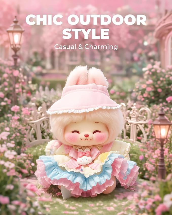 17cm Clothes Set, Accessories for 6.7 Inches Doll Clothes, Light Pink Velvet Hat + Kawaii Puffy Skirt Set, Cute Clothing No Doll Included
