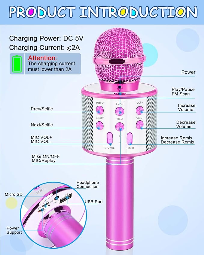 Gifts for Girls Age 4-12, Karaoke Microphone Gifts for 4 5 6 7 8 9 10 11 12 Year Old Girls Toys for 4-12 Year Old Girls Birthday Gifts for 3-10 Year Old Girl - Purple