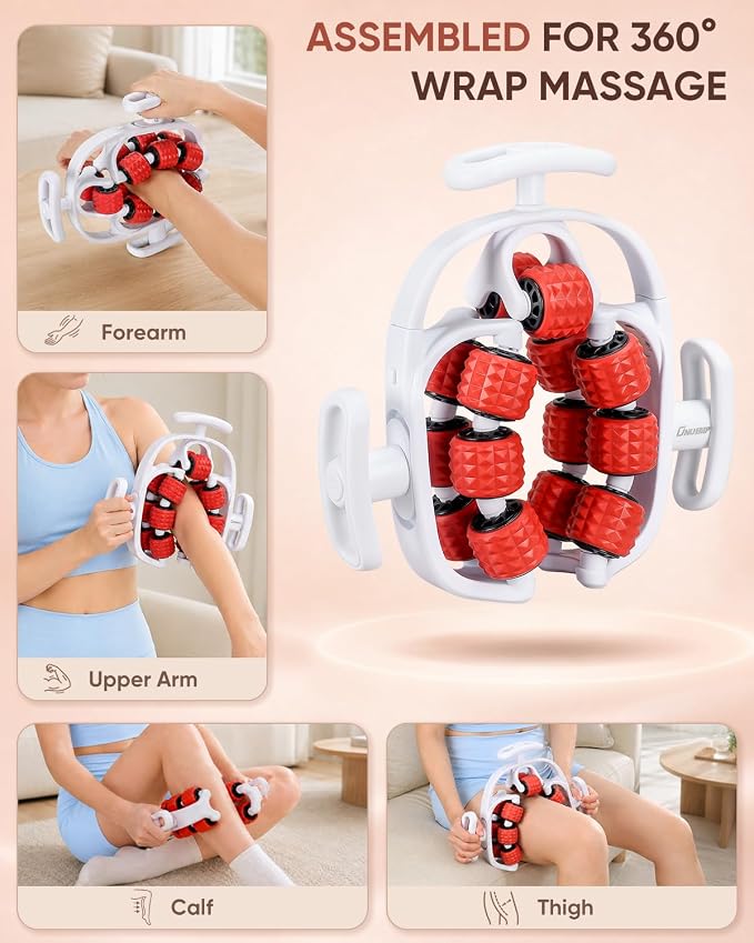 ONUEMP Leg Massager Lymphatic Drainage Cellulite Massage Tool Fascia Roller | Detachable & Double-Row Muscle Roller for Leg, Calf, Arm, Neck - Anti Celulitis, Body Sculpting, Deep Tissue, Daily Self-Care