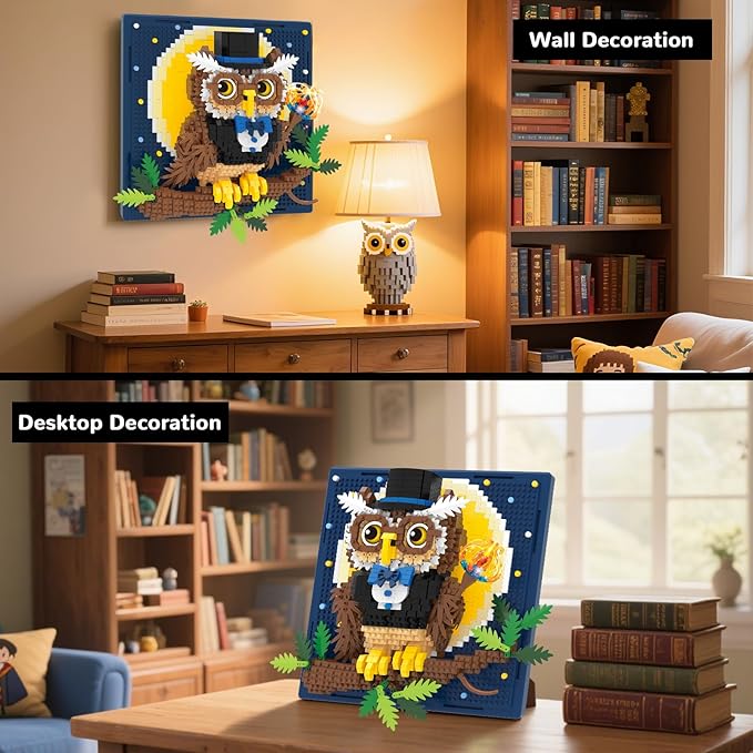 Magic Owl Animal 3D Wall Art Micro Mini Building Blocks Set, Unique Home Wall Decor or Table Display, No Compatible with Lego Set, Ideal Gift Toy for Adults Boys Girls (1272 PCS)
