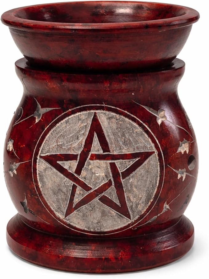 SOUL STICKS Stone Soapstone Aroma Lamp Stylish Beautiful Elegant Decorative Handcrafted Aroma Wax Burner Oil Diffuser for Aromatherapy, Meditation and Home Fragrance with Tealight Holder, 3 (Red)