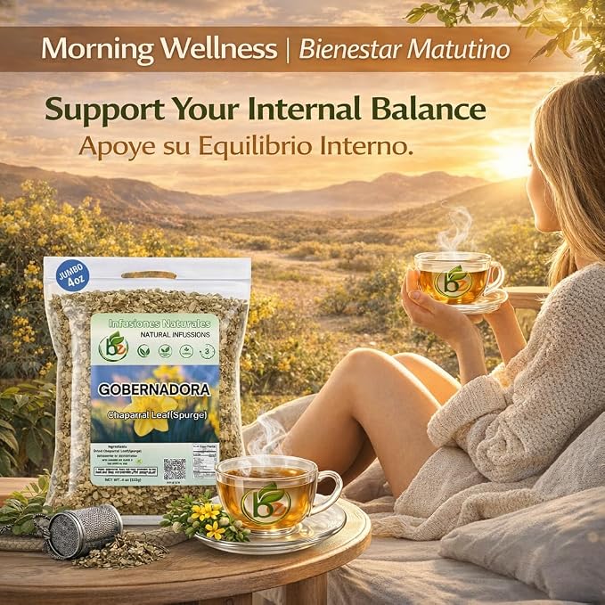 Gobernadora Tea (Chaparral Leaf) 4 oz with Stainless Steel Tea Infuser – 100% Natural Larrea tridentata – Traditional Desert Herb for Wellness – Wildcrafted, Caffeine-Free, Vegan – Authentic by BEXPERTSUSA