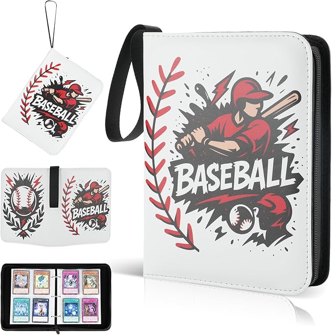 Best baseball card binder 4-Pocket holds 480 cards, 120 pages side-loading, PU leather zip waterproof cover, acid-free pages, for home storage & card shows, baseball cars binder, gift kids boys girls!