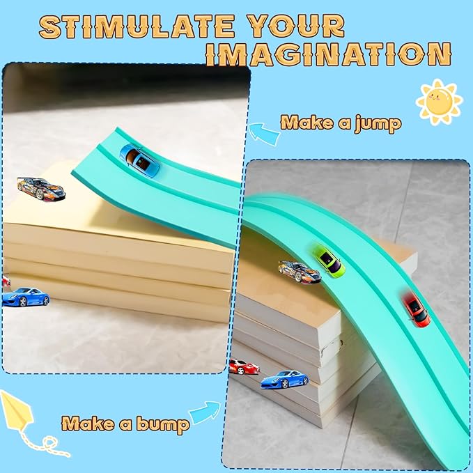 Flex Track 15 Ft Starter Set, Flexible Race Car Ramp Track for Ages 3 & Up with Suction Cups Compatible with Hot Wheels and Diecast 1/64th Cars