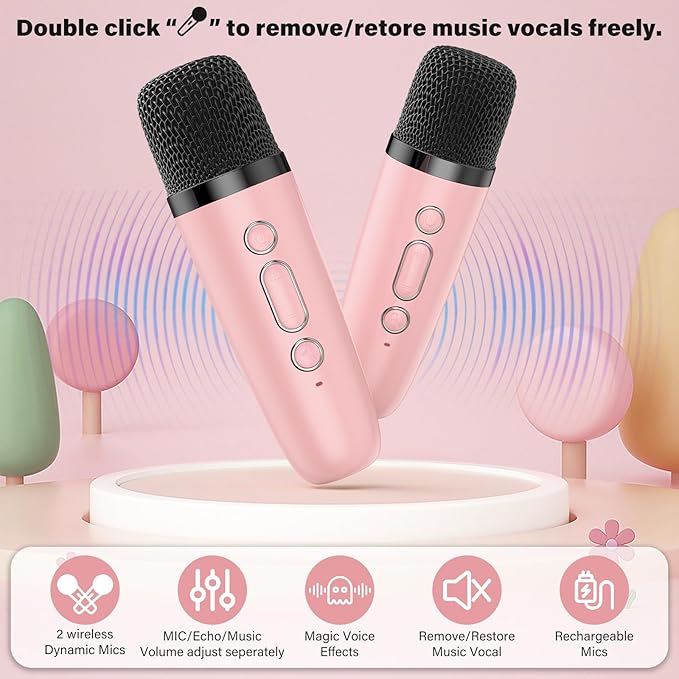 JYX Mini Karaoke Machine for Kids, Portable Bluetooth Karaoke Speaker Unpowered Cabinets with 1 Wireless Microphones and Party Lights and Adults, Birthday Gifts for Girls Boys Family Home Party(Pink)