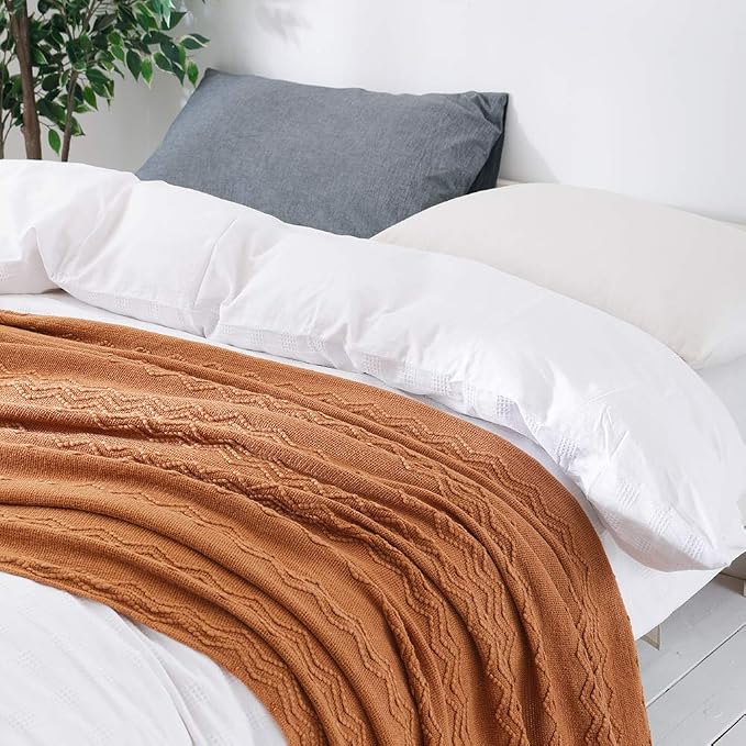 BOURINA Almond Throw Blanket 60x80 Inch Boho Knit Soft Throw Sofa Blanket | Knitted Throw Blanket 60x80 Inches, Soft Lightweight Boho Weave Throw Decorative Couch Blanket for Living Room Bedroom Chair