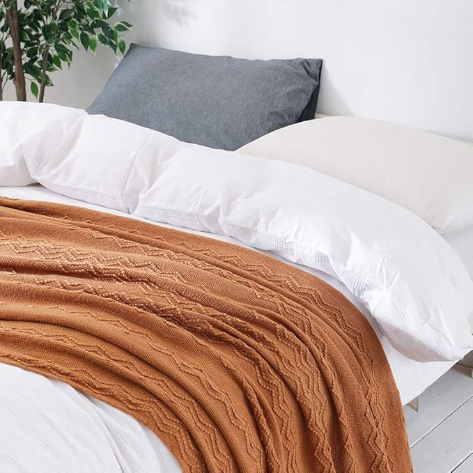 BOURINA Almond Throw Blanket 50x60Inch Boho Knitted Soft Throw Sofa Blanket | Knitted Throw Blanket 50x60 Inches, Soft Lightweight Boho Weave Throw Decorative Couch Blanket for Living Room Bedroom Chair
