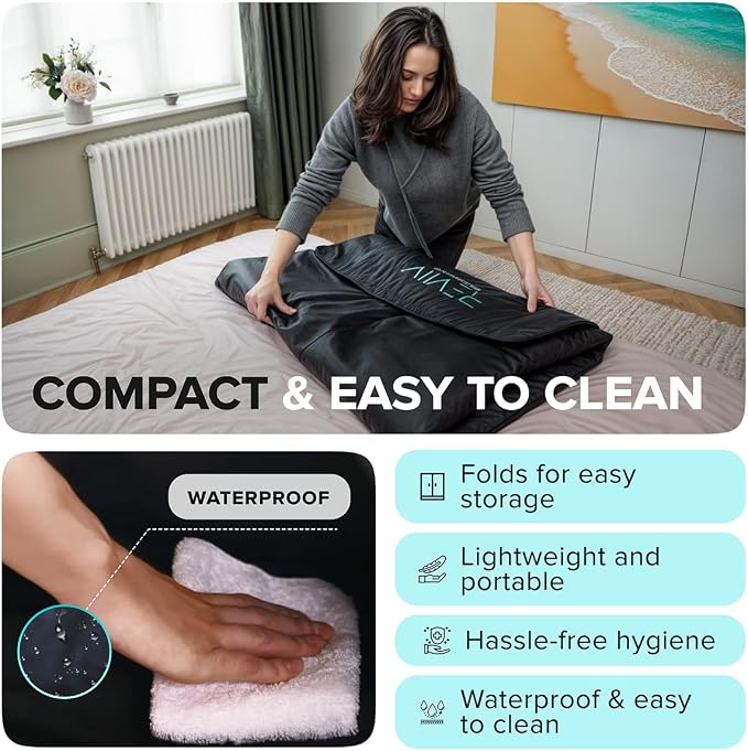 Portable Sauna Blanket with Arm Sleeves - v2.0 Improved Features! 6 ft x 3 ft Far Infrared Sauna Blanket for Detoxification with 10x Bonus Thermal Blankets - Saunas for Home, 113-176℉