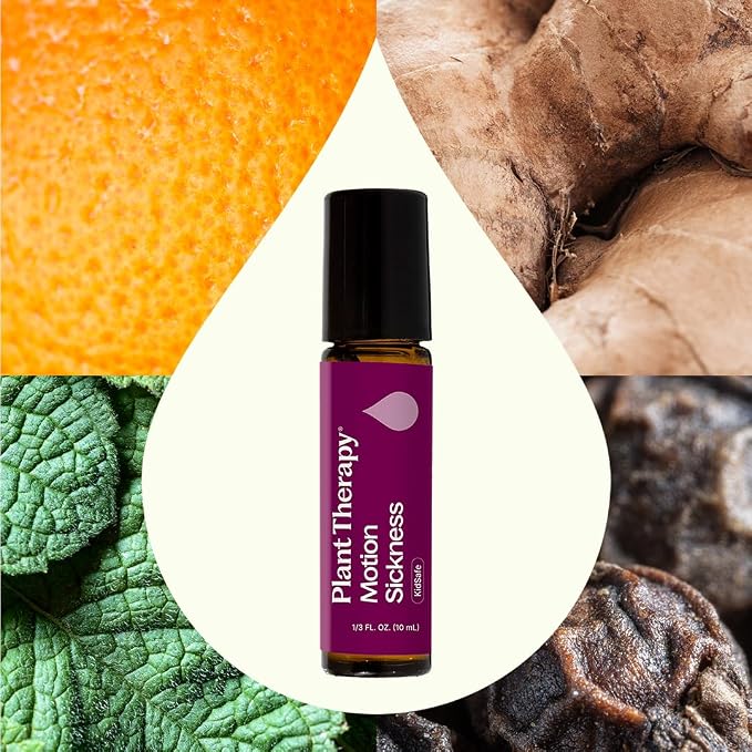 Plant Therapy Motion Sickness Essential Oil Blend Pre-Diluted Roll-On 10 mL (1/3 oz) Helps Ease Motion-Related Discomfort, Great for Road Trips & Flights, Convenient & Ready to Use