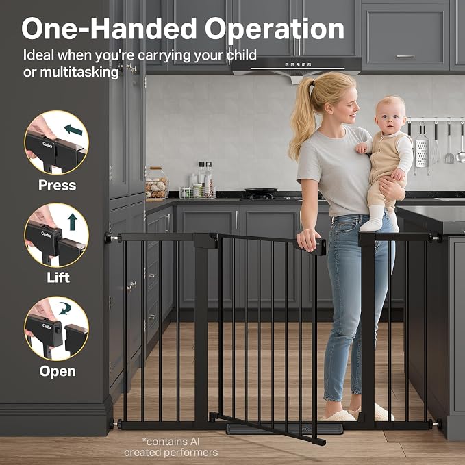 Cumbor Pack of 2 Extra Wide Baby Gate for Stairs, 29.7–51.5" Pressure Mounted Dog Gate for Doorways, Auto Close Safety Pet Gate, Easy Walk Thru Wide Child Gate, Black, Mom's Choice Award Winner
