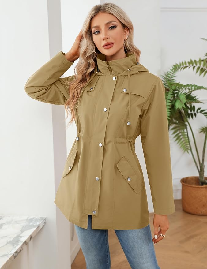 LOMON Women Waterproof Outdoor Hiking Raincoat Women Lined Rain Jacket Lightweight Hooded Jackets Trench Coats