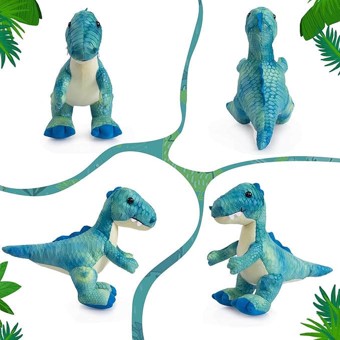 HollyHOME Plush T-Rex Dinosaur Toy with Soft Realistic Textured Scales Cute Dino Gift for Kids Blue and White 10"