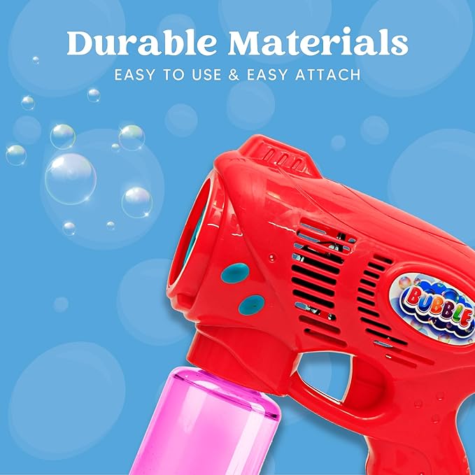 JOYIN 2 Bubble Guns with 2 Refill Solution (10 oz Total), Bubbles Maker, Blower, Machine Gun Blaster for Kids, Toddlers, Outdoors Activity, Party, Birthday Gift, Easter Toys (Blue+Red)
