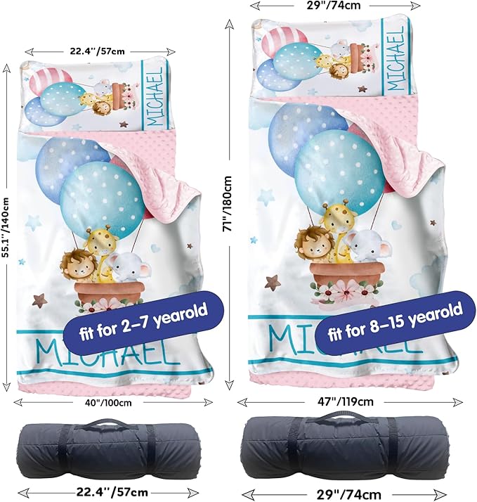 Personalized Toddler Nap Mat for Girls – Custom Name Kids Nap Mat – Daycare Sleeping Mats with Removable Pillow and Soft Minky Dot Blanket for Preschool, Travel, Kindergarten