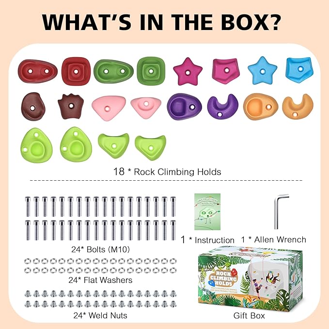 TOPNEW 18PCS Rock Climbing Holds for Kids, Rock Wall Climbing Holds with Hardware - Climbing Rocks for Indoor Outdoor Playground Climbing Wall