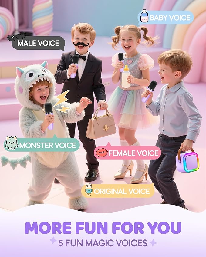 Karaoke Machine for Kids, 2026 TOP Toys Birthday Gifts Ideas for Girls Ages 4, 5, 6, 7, 8, 9, 10, 12+ Years Old, Portable Mini MP3 Player with 2 Wireless Mics for Party