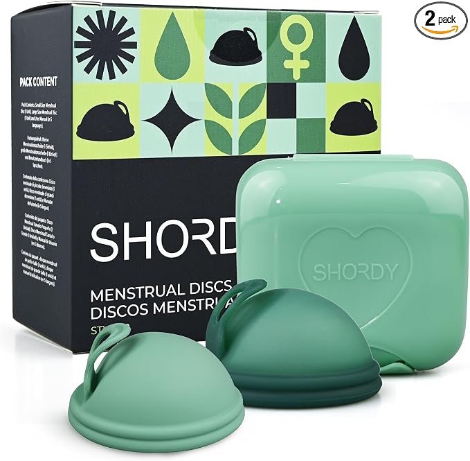 Shordy Reusable Menstrual Disc Set of 2 (Small & Large), Medical-Grade Silicone Period Discs with Loop Handle for Easy Removal 12-Hour Comfort Disco Menstrual Alternative to Pads, Cups & Tampons