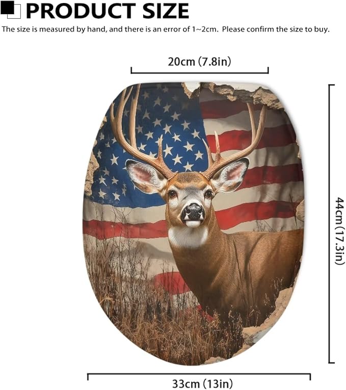 American Flag Deer Toilet Seat Cover for Bathroom 4th of July Decorations Patriotic Toilet Seat Pads Dust Cover Replacement Reusable Replacement Fabric Elastic,Easy to Clean