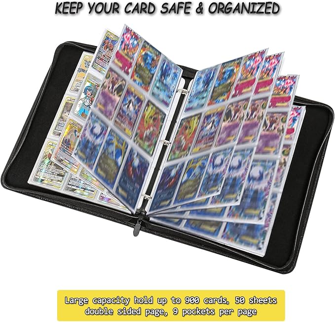 LIMSTDIC Card Binder with Sleeves - 9-Pockets Card Binder Holder Compatible with TCG Trading Cards, Card Storage Album with Zipper for Boys Girls Organized Holds Up to 900 Cards