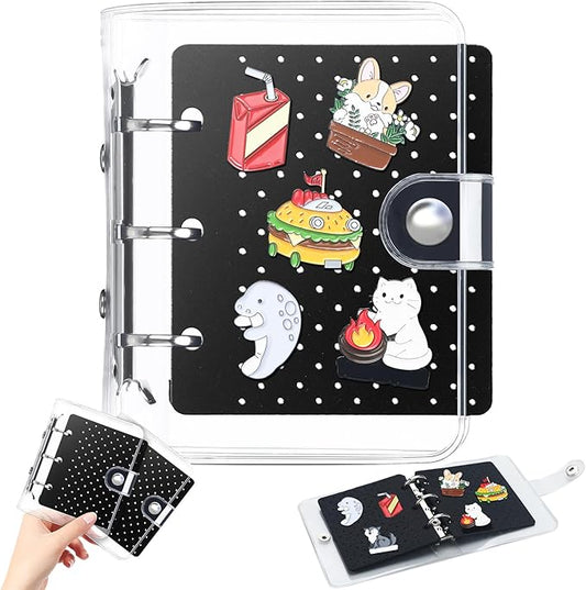 8 Pcs Mini Enamel Pin Display Book Gift Clear Collection Travel Trading Binder Holder Badge Book Storage Organizer up to 36 1-inch Enamel Pins for Travel Collectors (Black,4.61x3.94 in)