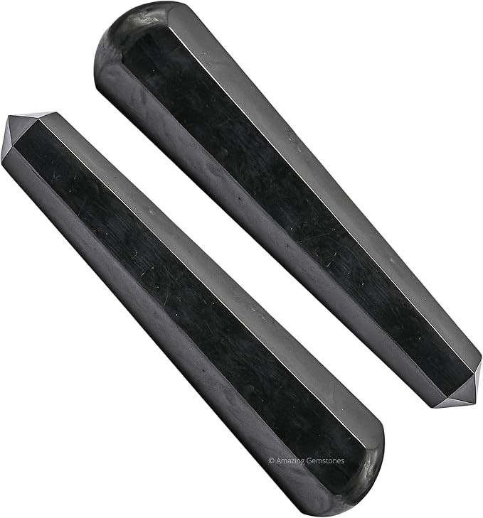 Amazing Gemstone Shungite Crystal Wand Massage Stick - Pelvic Wand Gua Sha for Adults - Crystals and Healing Stones Massage Wands for Adults Gifts (Pointed)