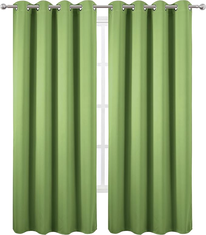 LEMOMO Blackout Curtains 66 x 95 inch/Light Green Curtains Set of 2 Panels/Thermal Insulated Room Darkening Bedroom Curtains