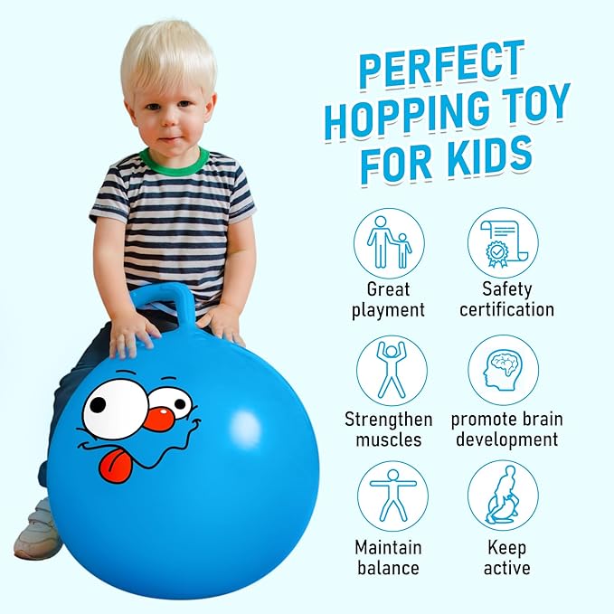 U&C Planet Hopper Ball 20 inches Bouncy Ball with Handle for Kids Age 5-9 Hoppity Hop Sit and Bounce Jumping Hopping Toy with Pump and Gift Box Great Gift for Birthday Christmas, Blue
