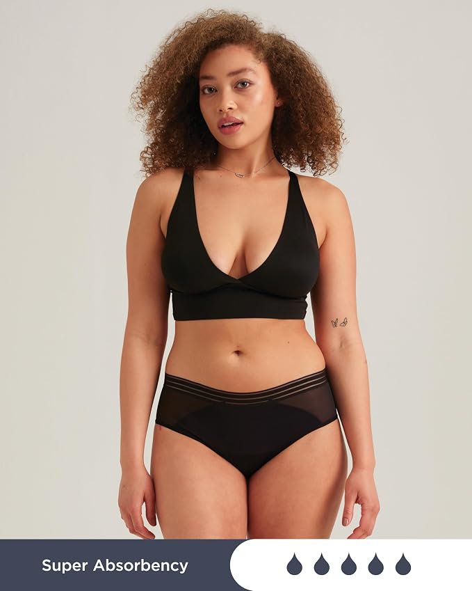 saalt Mesh Hipster Period Underwear | Mid-Rise Leak Proof Underwear for Women, Soft Breathable Fabric