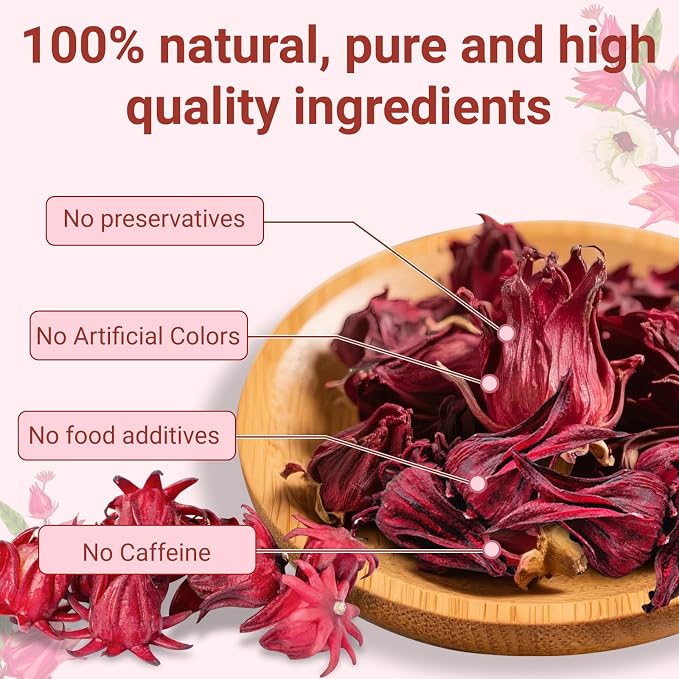 Hibiscus Tea Bags, 100% Natural Hibiscus Flowers Herbal High Blood Pressure Tea Bags, No Sugar/Gluten, Caffeine Free-100 Count (Pack of 1)