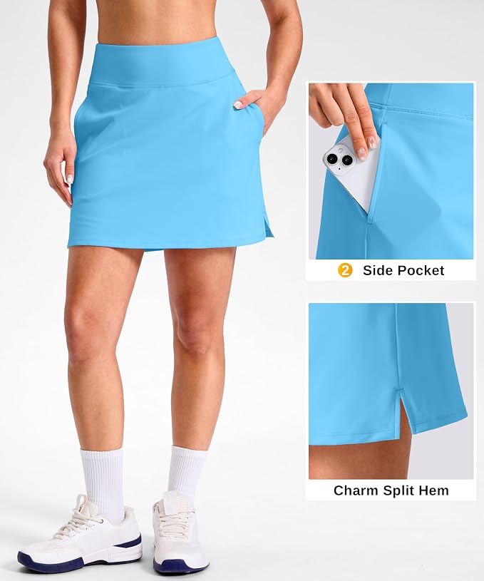 14"/16" Skorts with 3 Pockets | Side Slits, High Waisted, Built-in Shorts, A Line, Casual, Pickleball, Athletic, Golf, Tennis Skirt, for Women