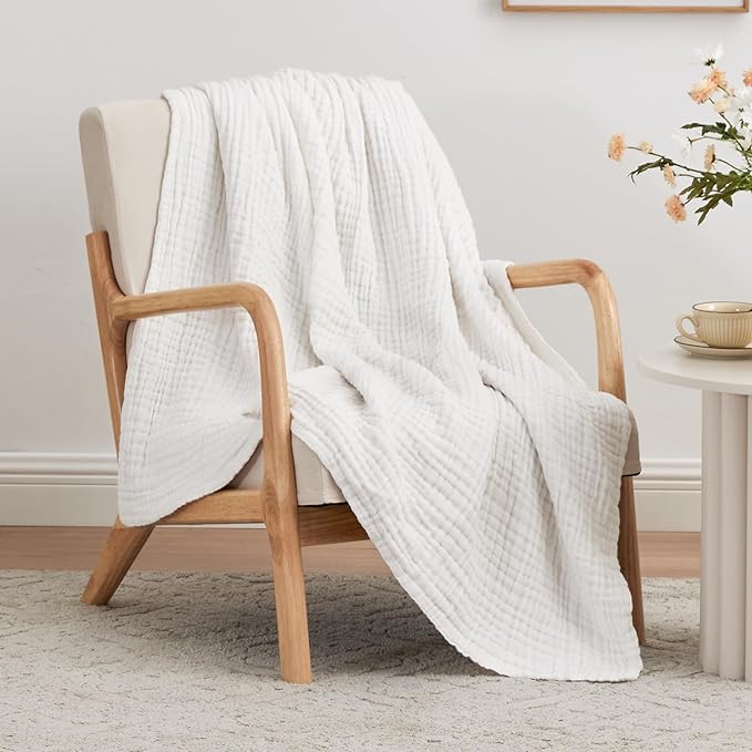 Love's cabin 100% Cotton Muslin Blanket, 6 Layer Lightweight Breathable Gauze Twin Size Blanket 60 x 80 Inches, Soft Summer Blanket for Bed or Couch, White