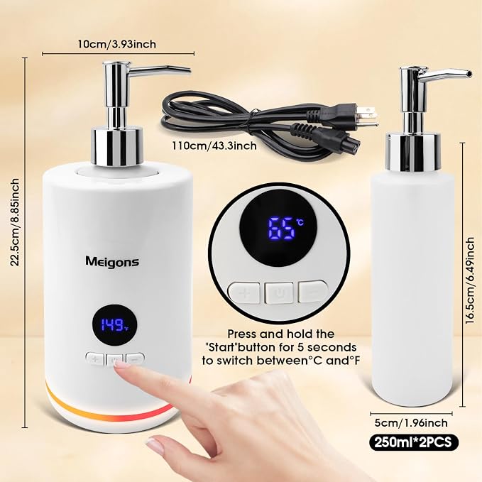Oil Warmer for Massage, Massage Oil Warmer, Body Oils Heater for Spa, Salon and Barber Shops, with Two Oil Bottle Dispenser, Constant Temperature (White)