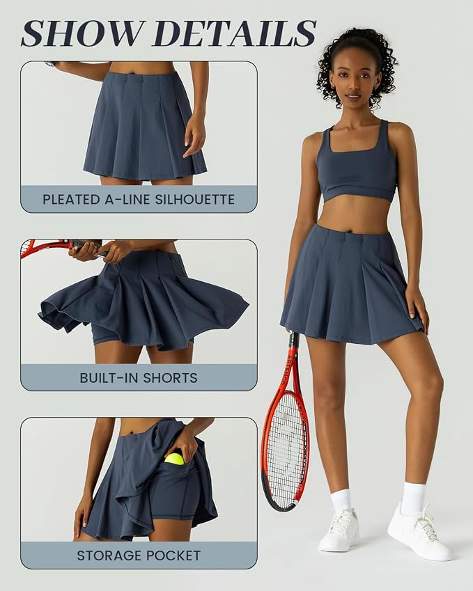 Pleated Tennis Skirt for Women with Pockets Shorts High Waisted Athletic Golf Skort for Workout Pickleball