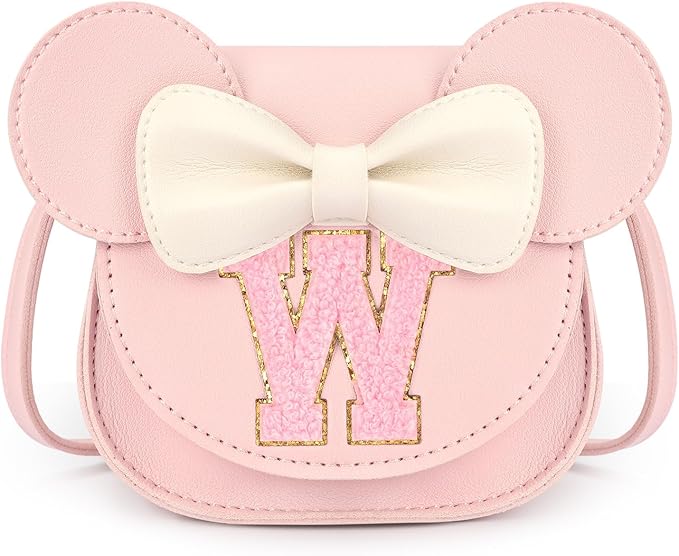 mibasies Toddler Purse Girl Gifts: Girls Birthday Gifts for 3-8 - Toys for Ages 2-4 Girls Mouse Ears Purse, Pink, Letter W