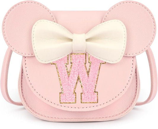 mibasies Toddler Purse Girl Gifts: Girls Birthday Gifts for 3-8 - Toys for Ages 2-4 Girls Mouse Ears Purse, Pink, Letter W