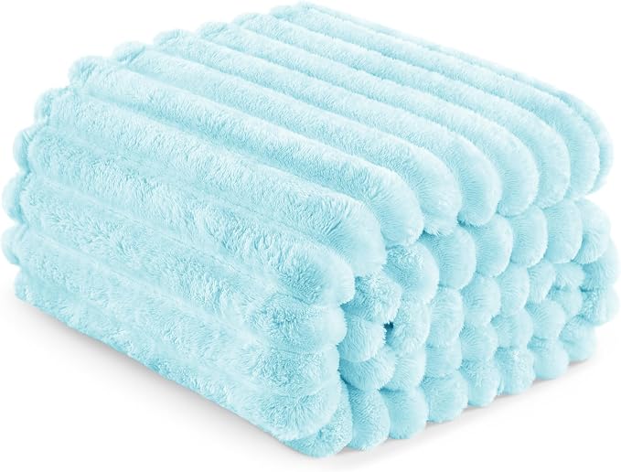 Exclusivo Mezcla Striped Twin Size Fleece Blanket for Bed, Couch, 60"x80" | Soft Breathable Cozy Bed Blankets, Lightweight Plush Fluffy Fuzzy Jacquard Decorative Blankets