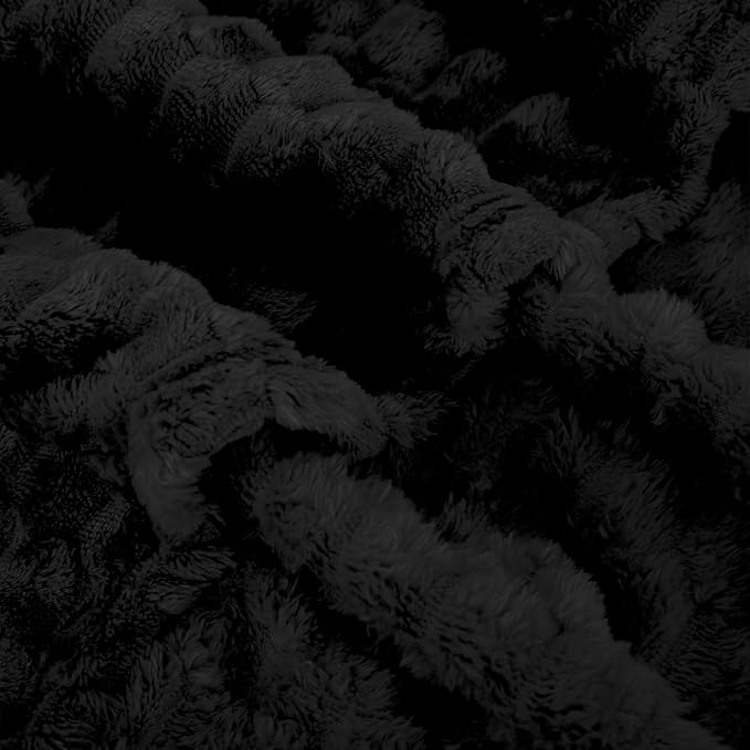 Puncuntex Black Throw Blanket 90"×90" inches Fuzzy 3D Jacquard Decorative | Flannel Fleece Super Soft Plush Cozy Blanket for Couch Sofa Chair Lightweight