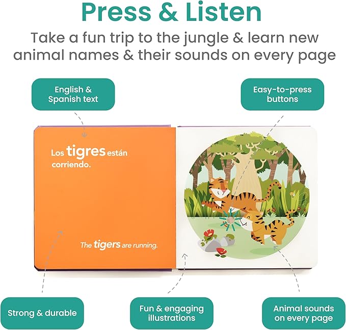Binibi Spanish Books for Babies & Toddlers 1-3 La Selva Bilingual Sound Book with Jungle Animal Sounds | Bilingual Children's Book | Support Spanish Learning for Kids | Libro en español para bebés