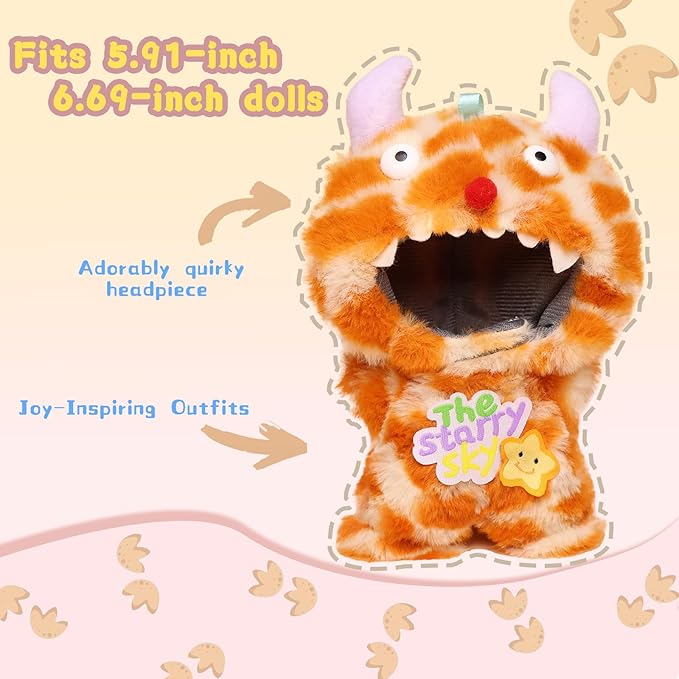 Clothes for labubu Doll 17cm Accessories Suit Cute Clothes for Doll Dress up Monster Style Outfits（Orange