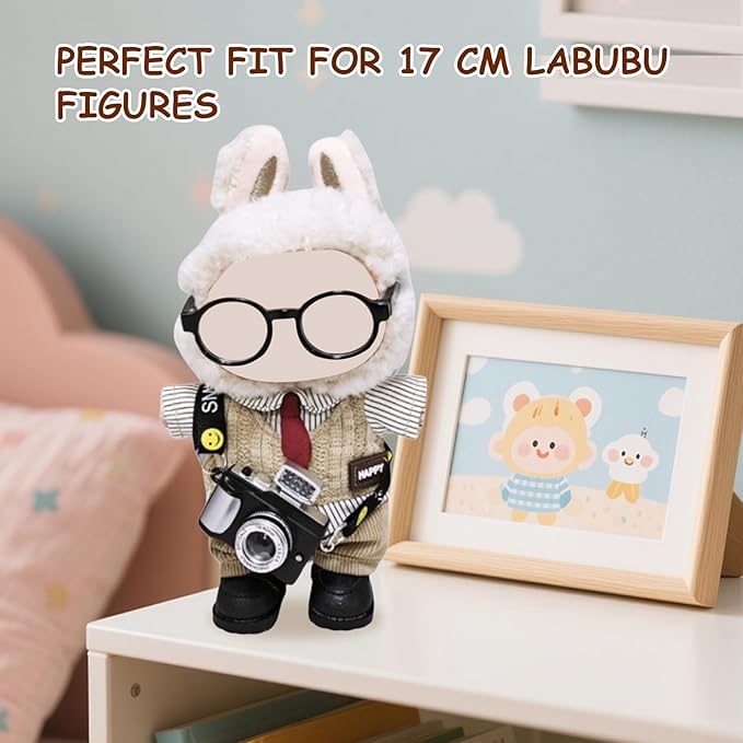 17cm Doll Clothes Set (6-Pcs Outfit), Stylish Clothing for Bunny Doll with Top, Pants, Shoes & Accessories, Just Clothes