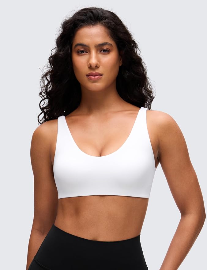 CRZ YOGA Butterluxe Soft Double Lined Scoop Neck Sports Bras for Women - Adjustable Straps Yoga Crop Top Non Padded