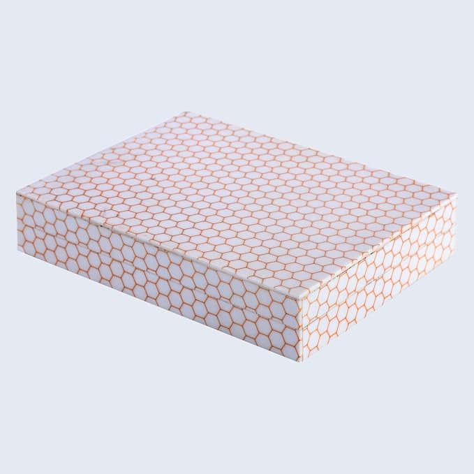 Handicrafts Home Large Decorative Storage Box with Lid– 8x6x1.5” Coffee Table Organizer, Keepsake-Decorative Boxes for Home Decor, Stylish Decorative Box for Office Décor-Hive Honey