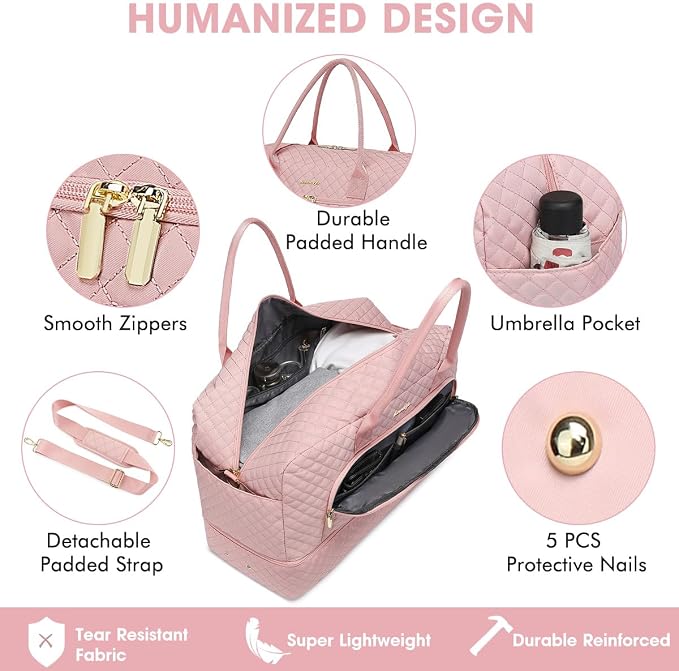 Initial Travel Duffle Bag for Women - Pink Personalized Weekender bags Overnight Bag with Shoe Compartment & Wet Pocket Weekend Tote Bags with Toiletry Bag Monogram Christmas Gifts (Letter K)