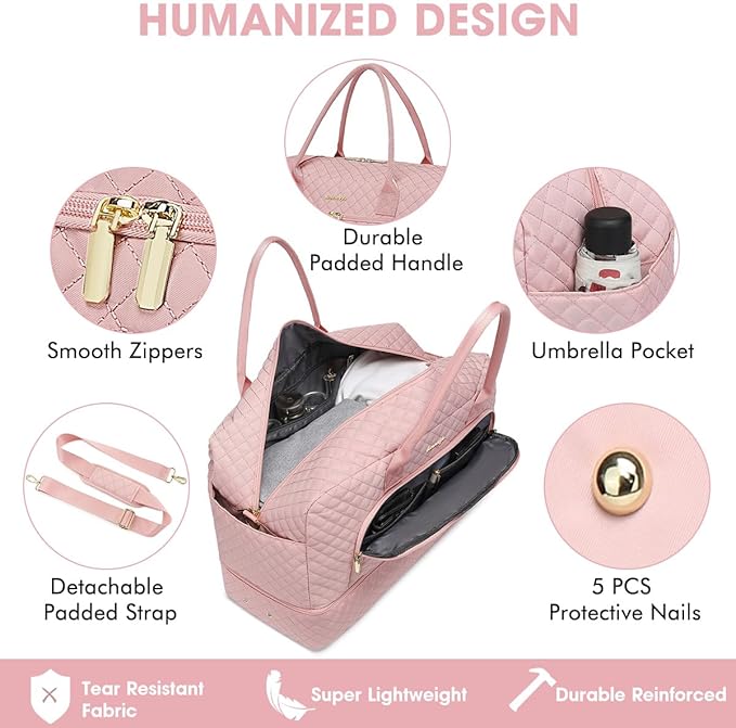 Large Women Travel Duffle Bag - Carry on Overnight Bag Weekend Travel Duffel Tote Gym Bag with Wet Pocket Toiletry Weekender Overnight Bag for Travel Business Trips Sports Hospital Pink 3 Pcs Set